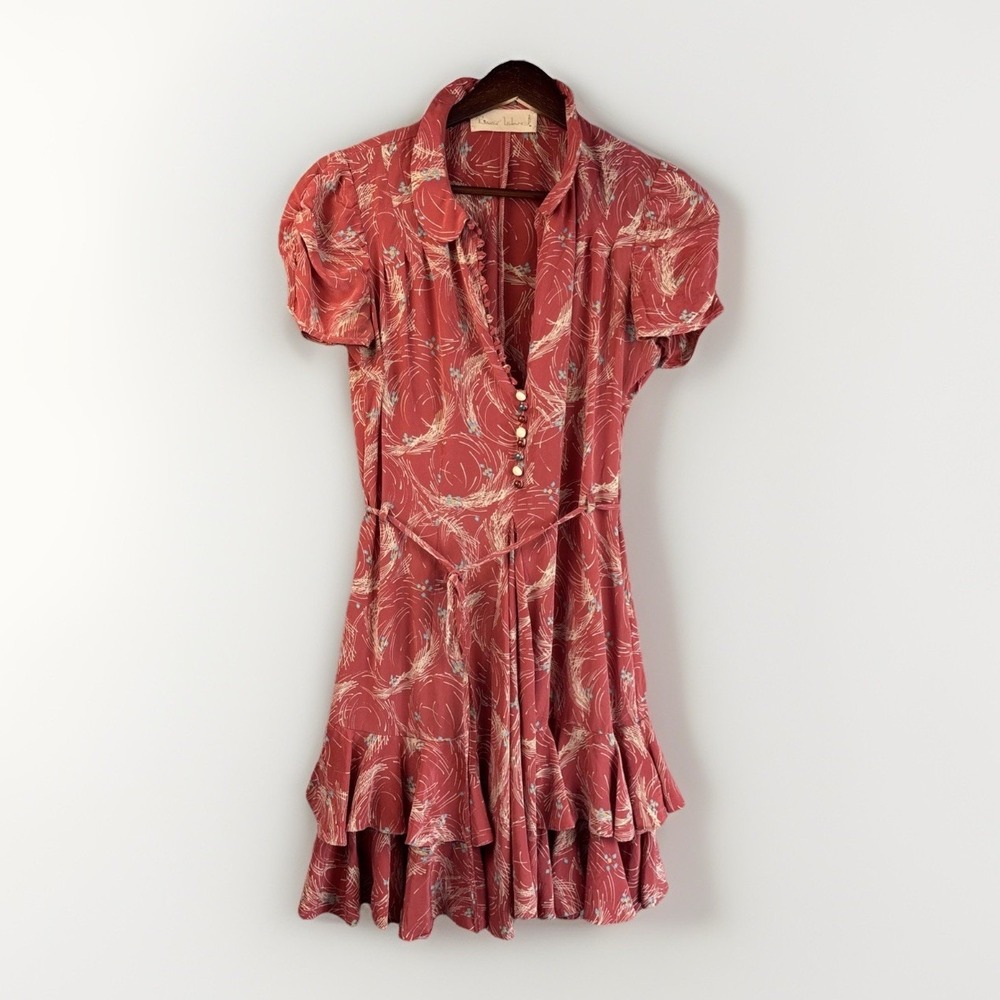 River Island Silk Dress XS Pink Floral Ruffle Feminine‎ Romantic Cottage Boho